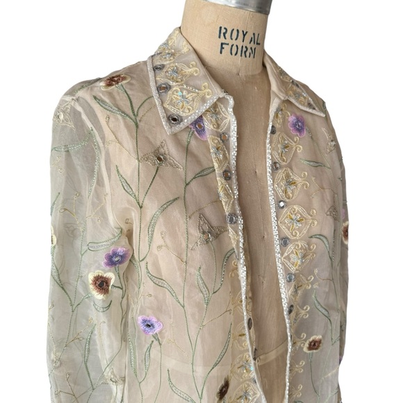 Vintage Chetta B Evening Beaded Silk Long Sleeve Blouse - Picture 2 of 7